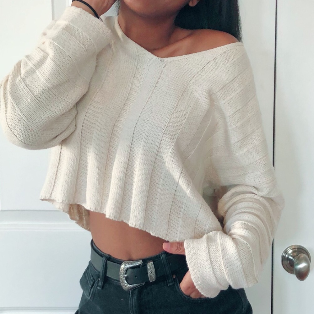 White off the shoulder cozy sweater